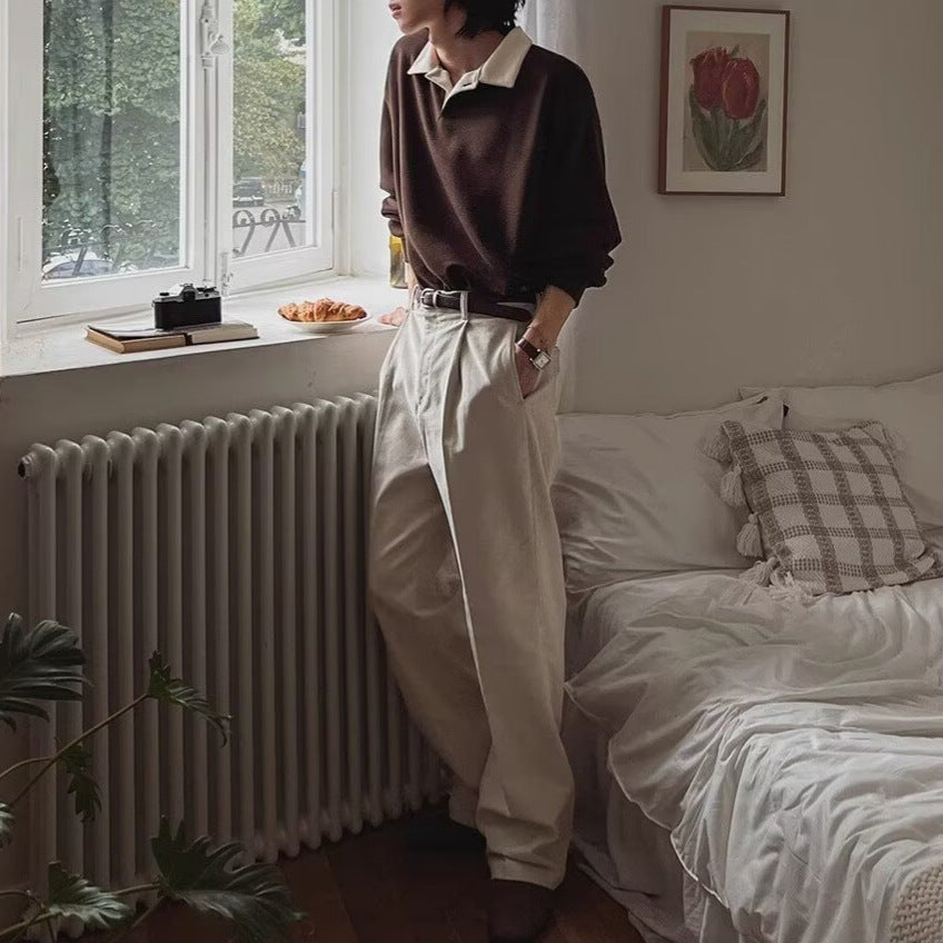 Sweat à capuche rétro à revers color-block pour homme, haut polyvalent à manches longues