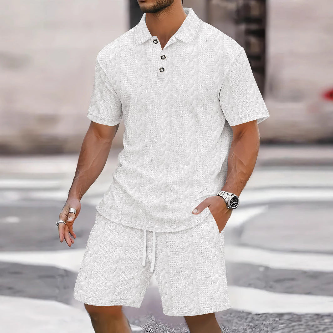 Mens Athletic Set Lapel-collar Short-sleeve Top With Shorts