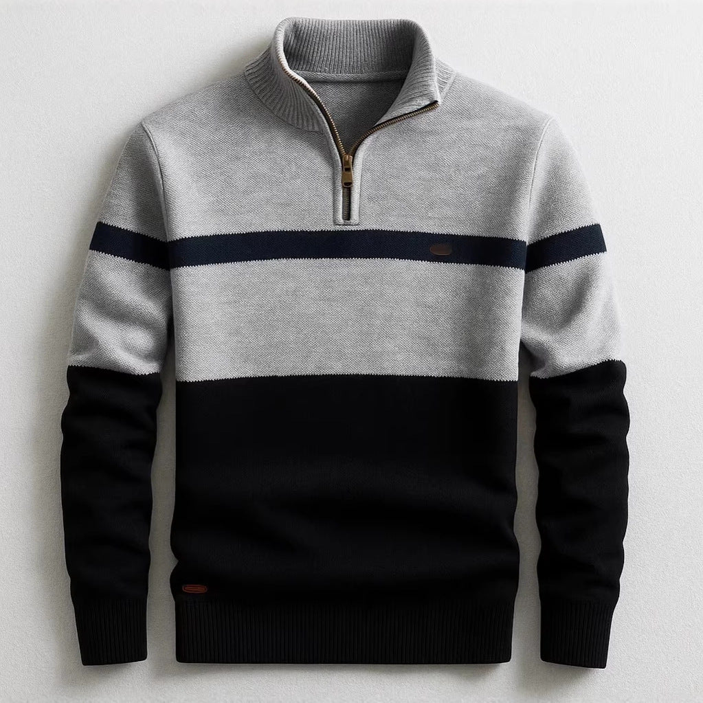 Business Stand-collar Knitwear Half-zip Long-sleeve T-shirt Color-block Pullover Sweaterpremium Quality - O'Callaghan Group