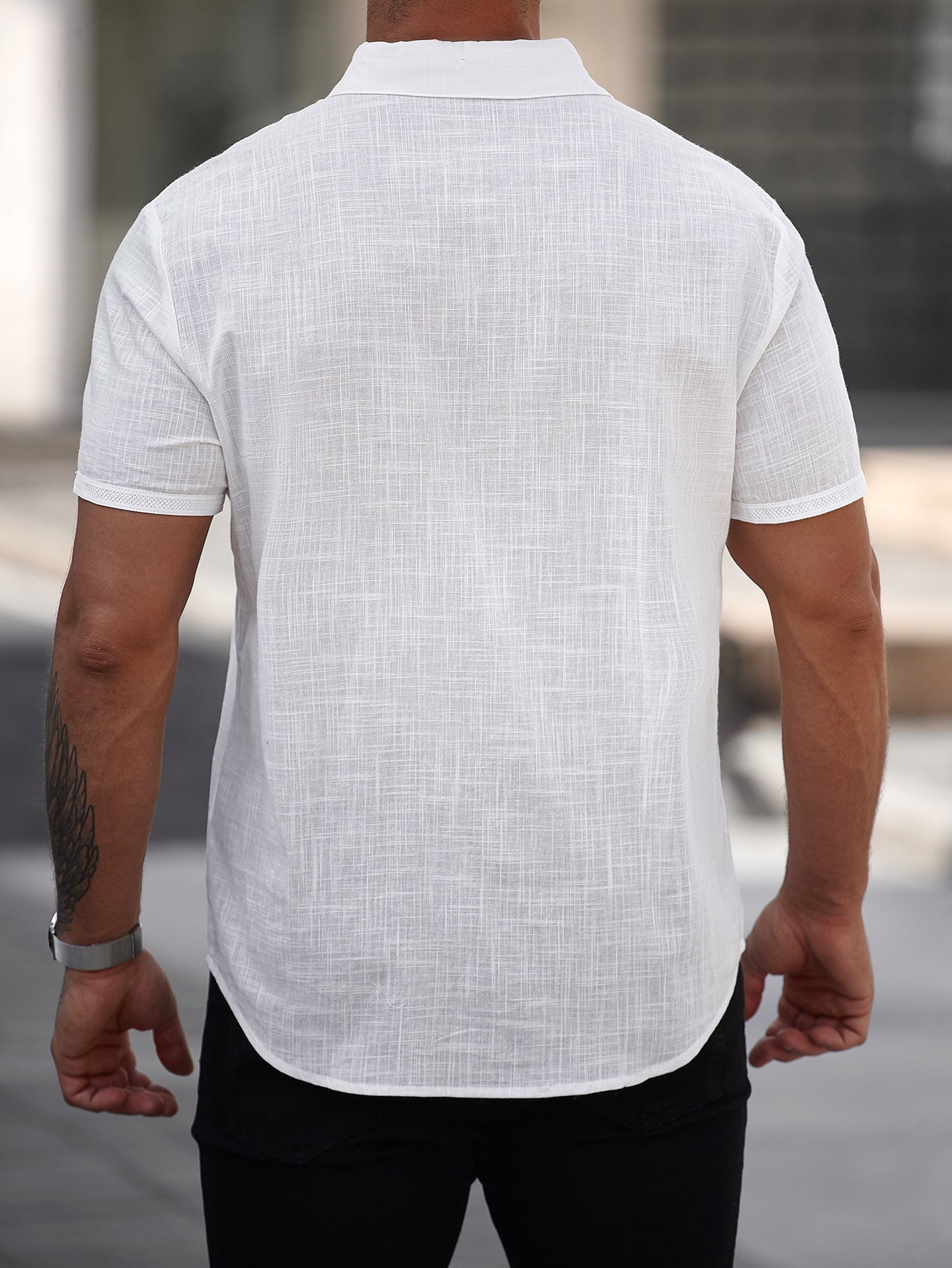 Chemise en coton à manches courtes pour homme avec poche