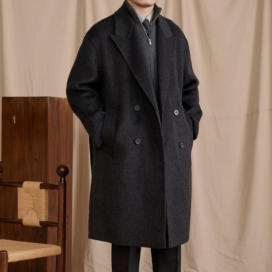 Manteau mi-long ample et décontracté en laine