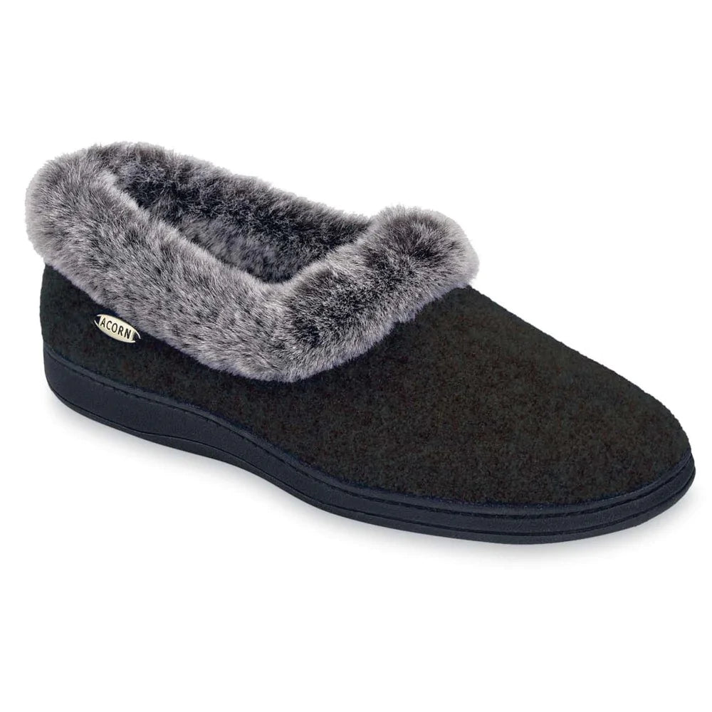 Acorn Women's Faux Fur Chinchilla Collar Slippers