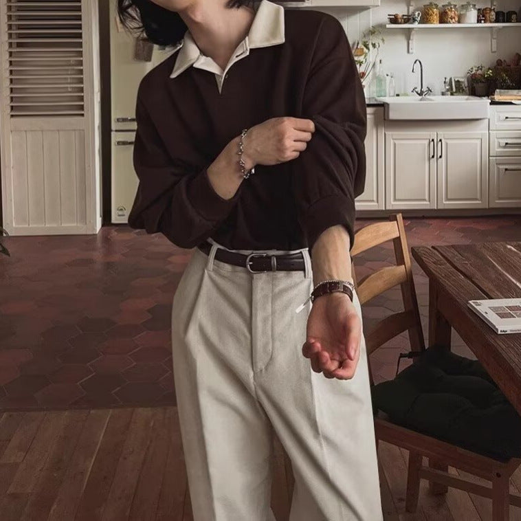 Sweat à capuche rétro à revers color-block pour homme, haut polyvalent à manches longues