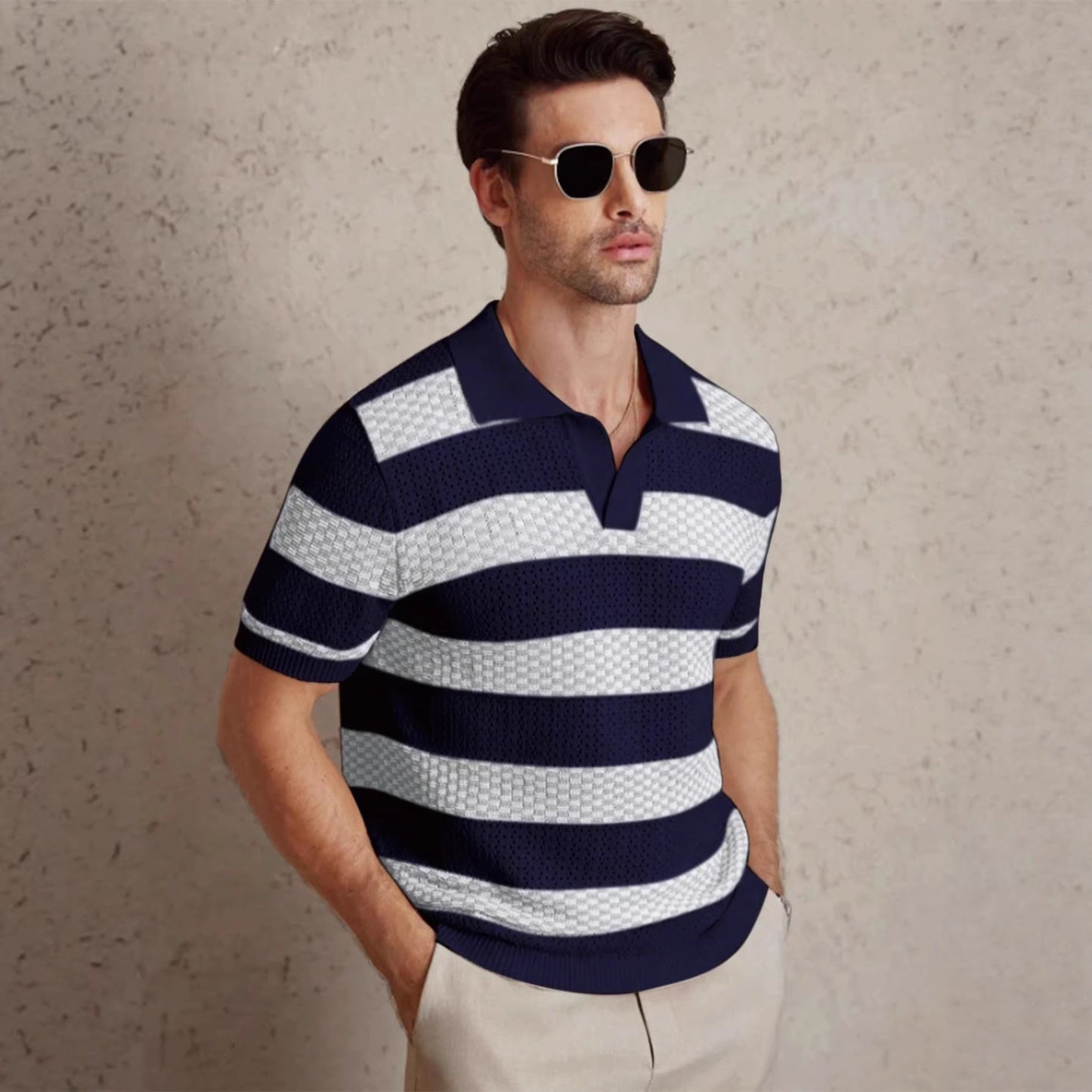 Polo rayé à manches courtes en maille pour homme