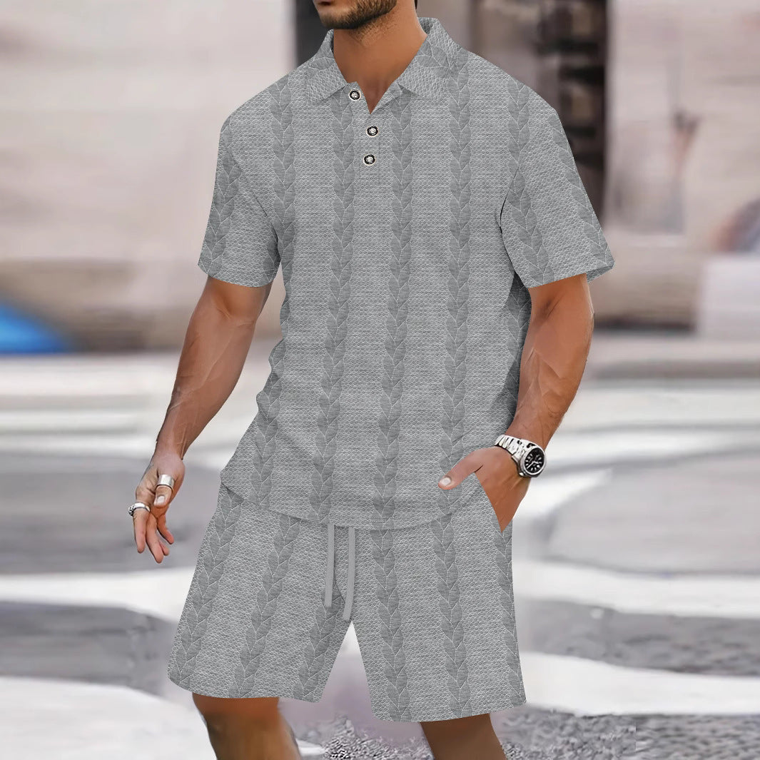 Mens Athletic Set Lapel-collar Short-sleeve Top With Shorts