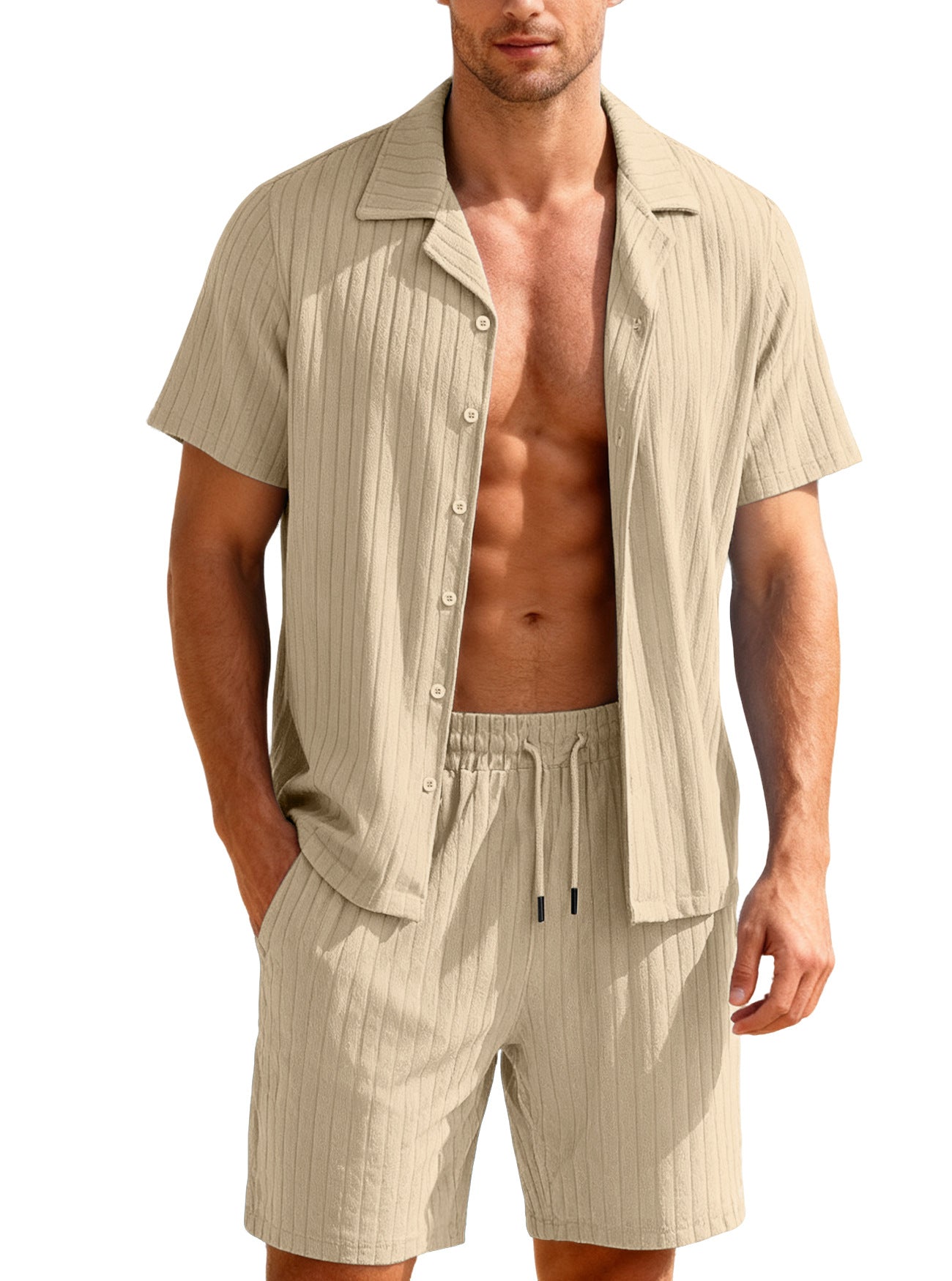 Ensemble chemise boutonnée décontractée et short pour homme