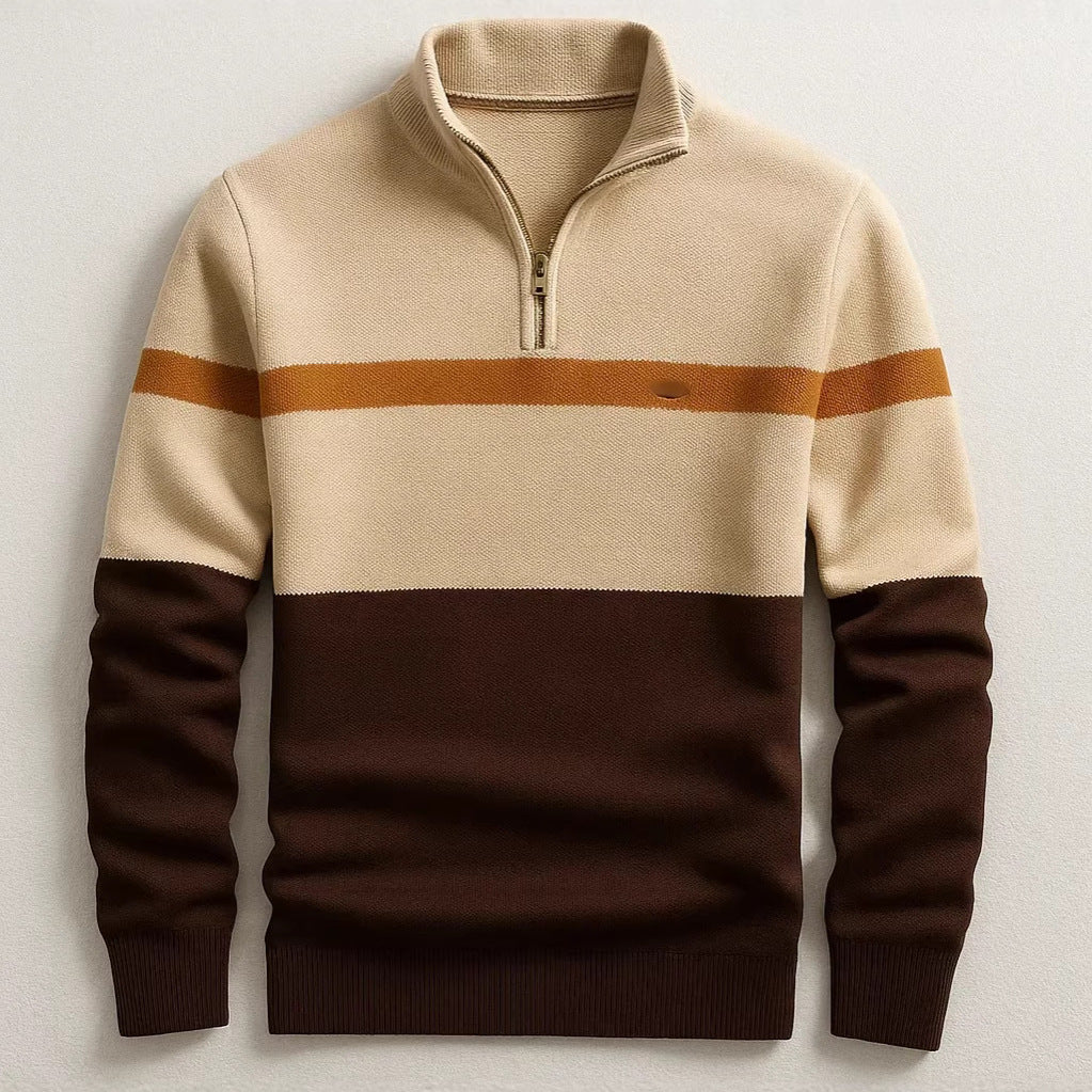 Business Stand-collar Knitwear Half-zip Long-sleeve T-shirt Color-block Pullover Sweaterpremium Quality - O'Callaghan Group