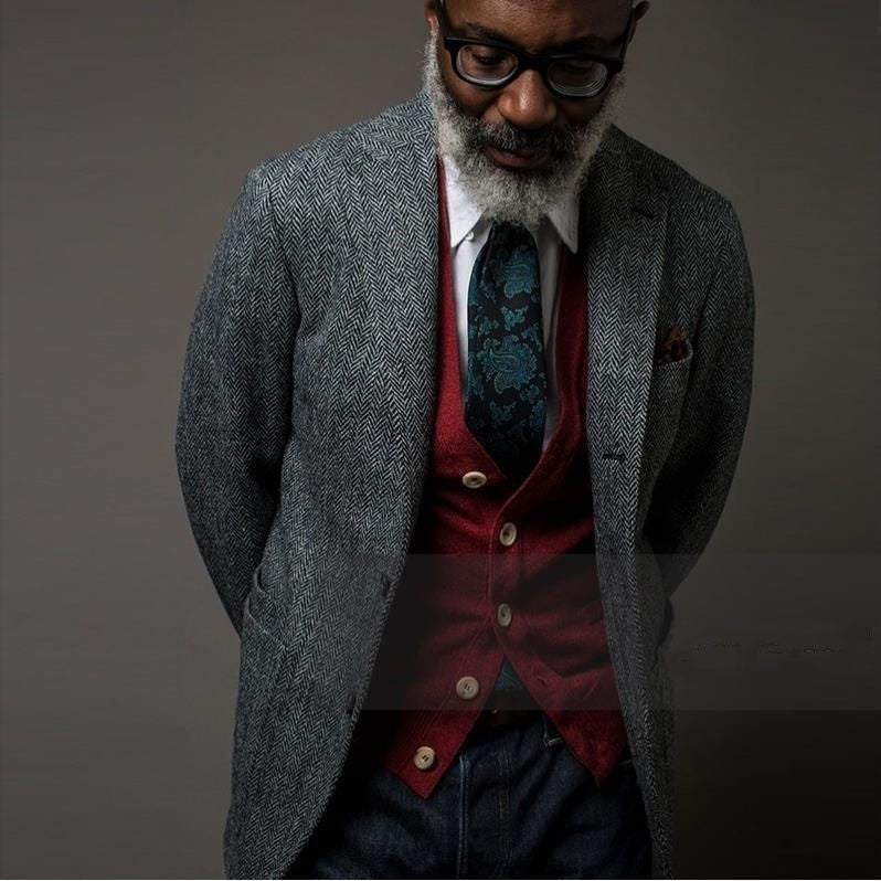 Mens British Style Retro Tweed Wool Blazer