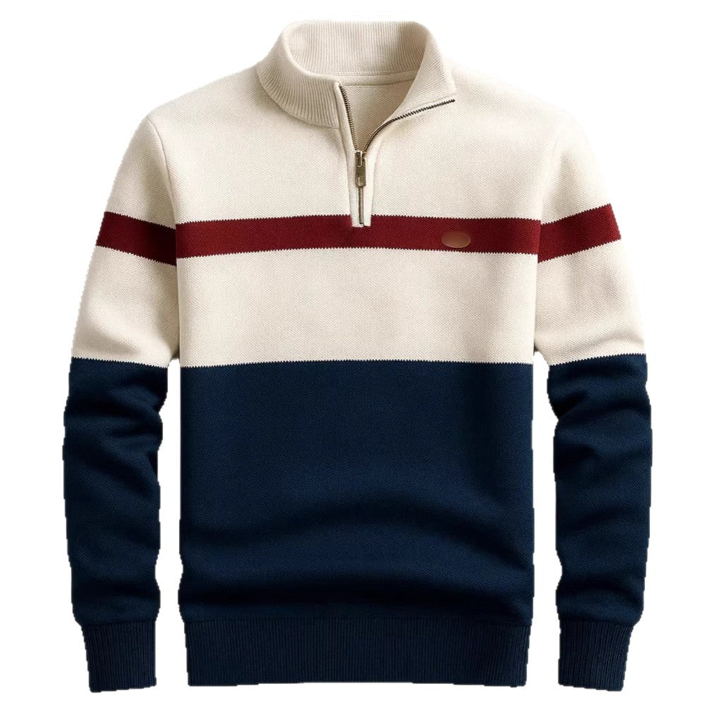 Business Stand-collar Knitwear Half-zip Long-sleeve T-shirt Color-block Pullover Sweaterpremium Quality - O'Callaghan Group
