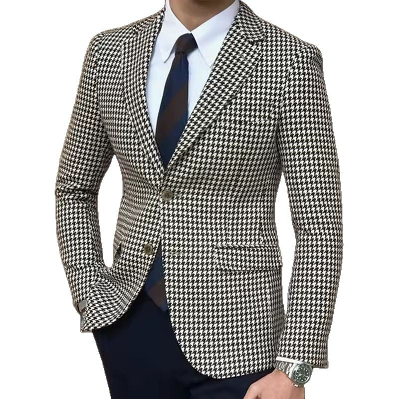 Costume homme slim fit à simple boutonnage, motif pied-de-poule tendance