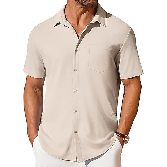 Chemise à manches courtes pour homme, boutonnée, infroissable et indéformable