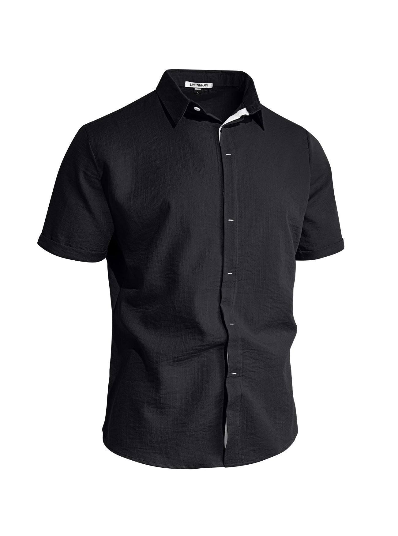 Chemise à revers à manches courtes pour homme, couleur unie