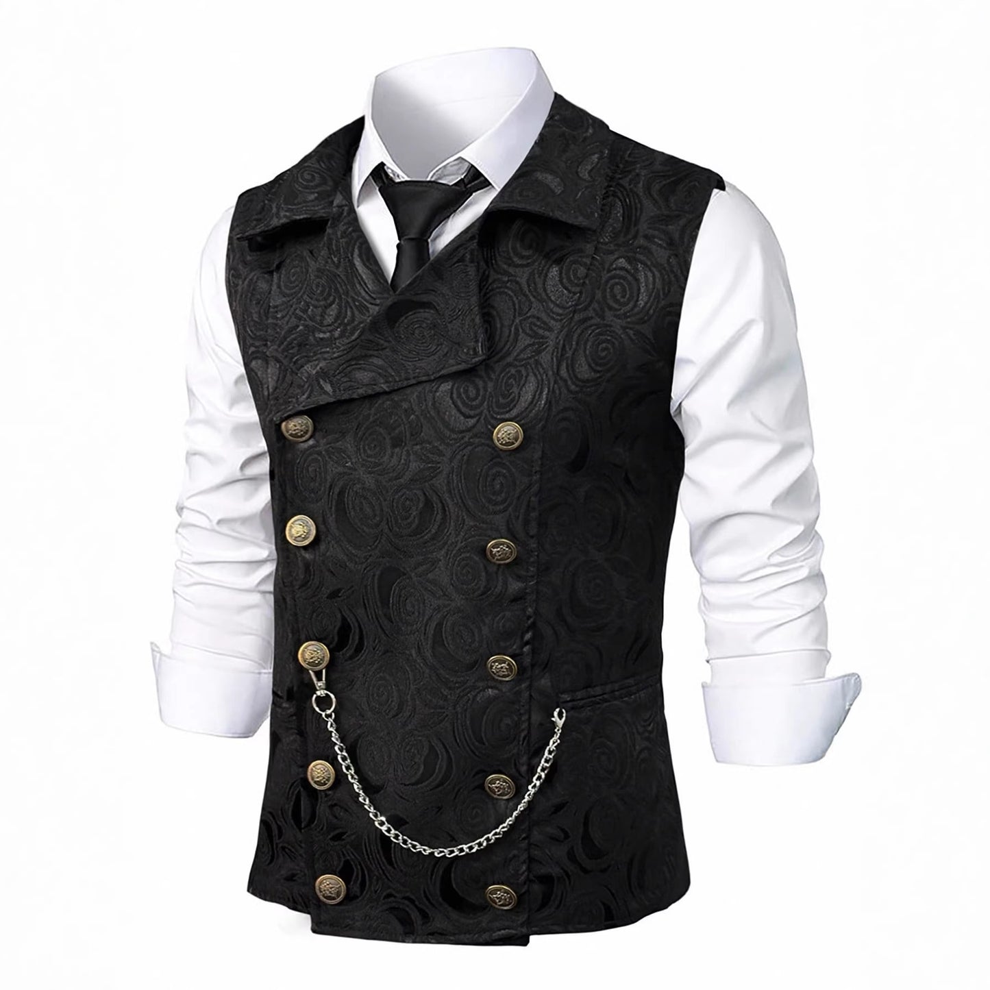 Mens Double-Breasted Chain-Attached Suit Vest
