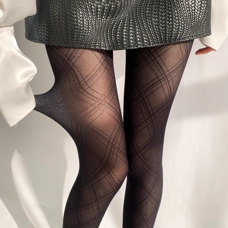 Collants à motifs losanges et pied-de-poule
