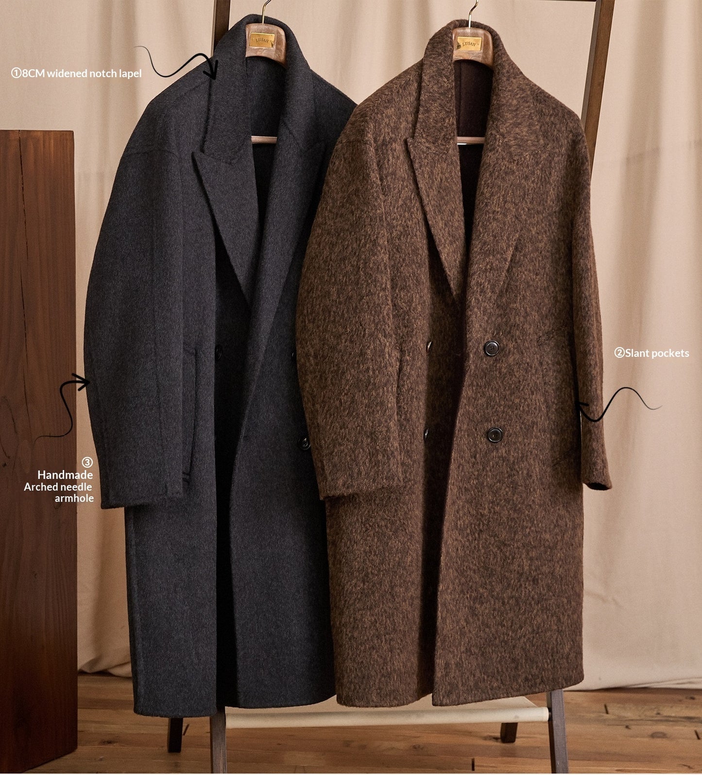 Manteau mi-long ample et décontracté en laine