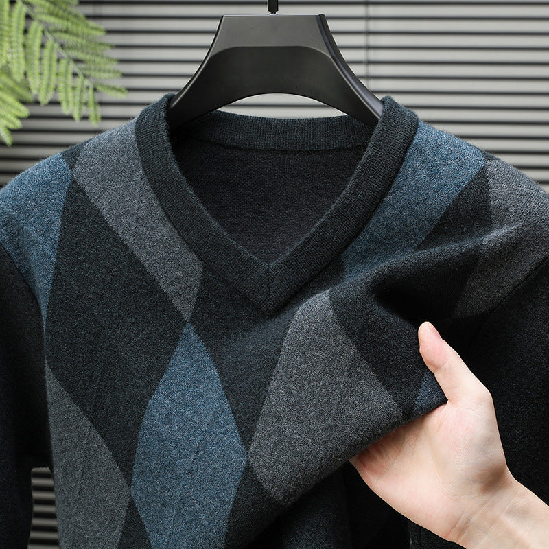 Pull en maille à col V élégant et décontracté pour homme