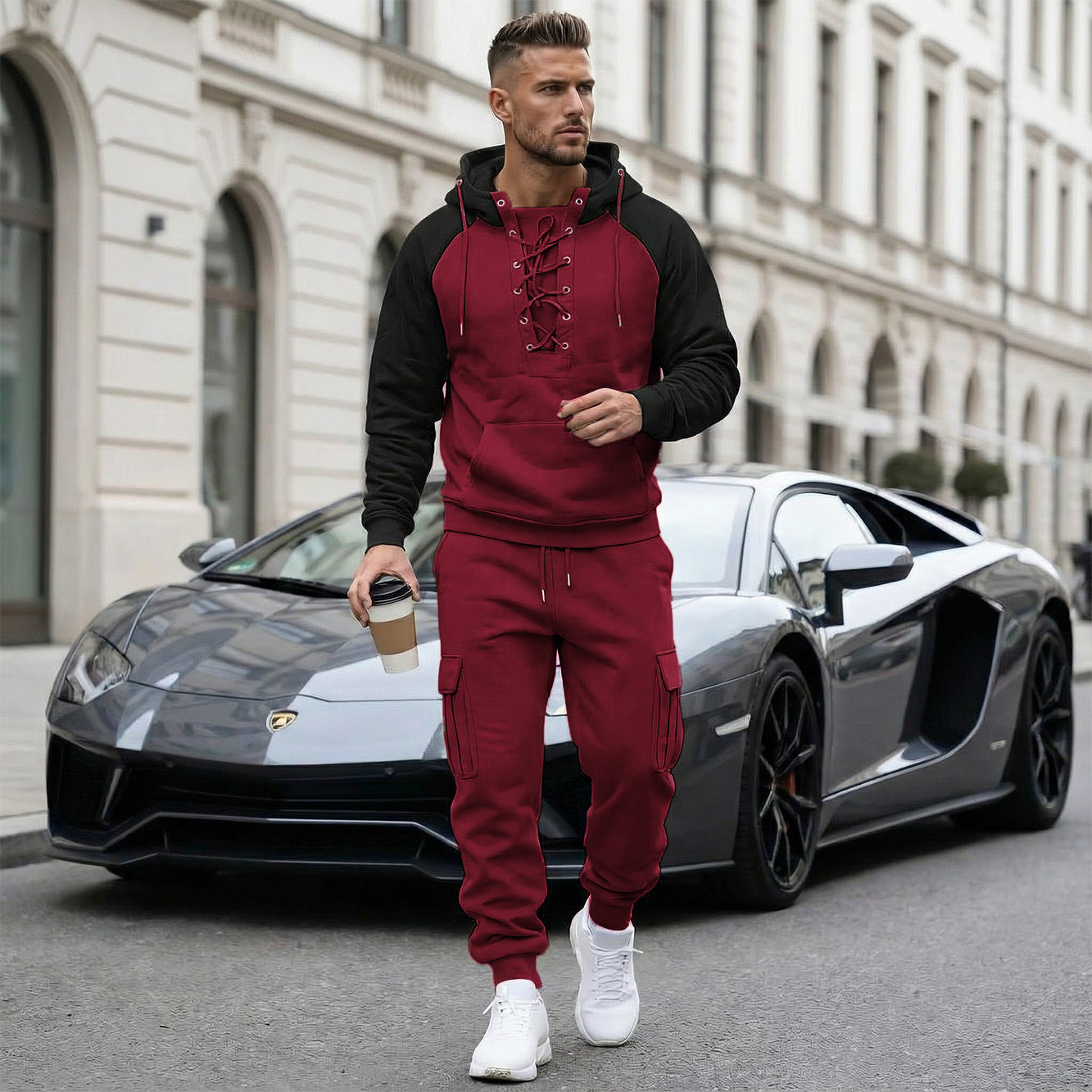 Pantalon cargo doublé polaire, manches raglan et multiples poches