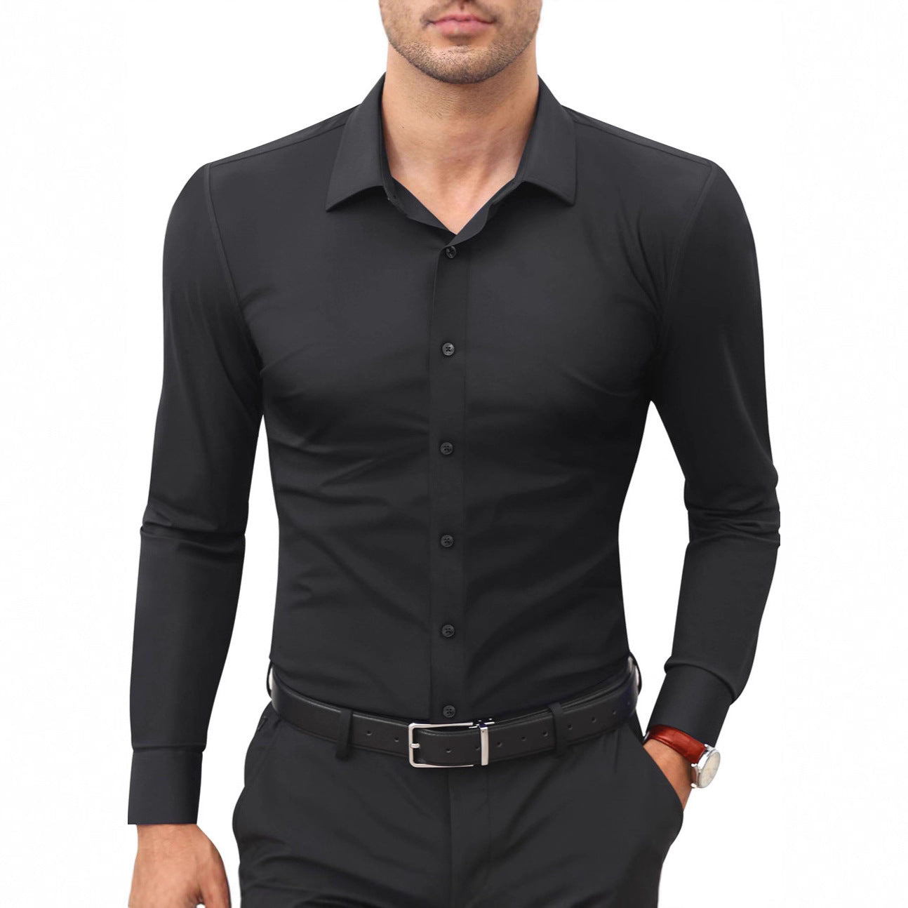 Mens Slim-Fit Solid-Color Work Shirt From Europe And The US - O'Callaghan Group