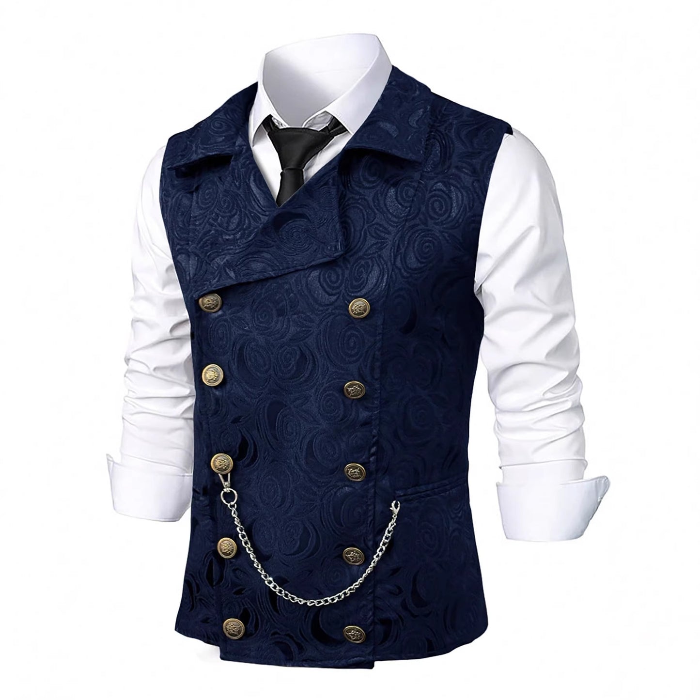 Mens Double-Breasted Chain-Attached Suit Vest