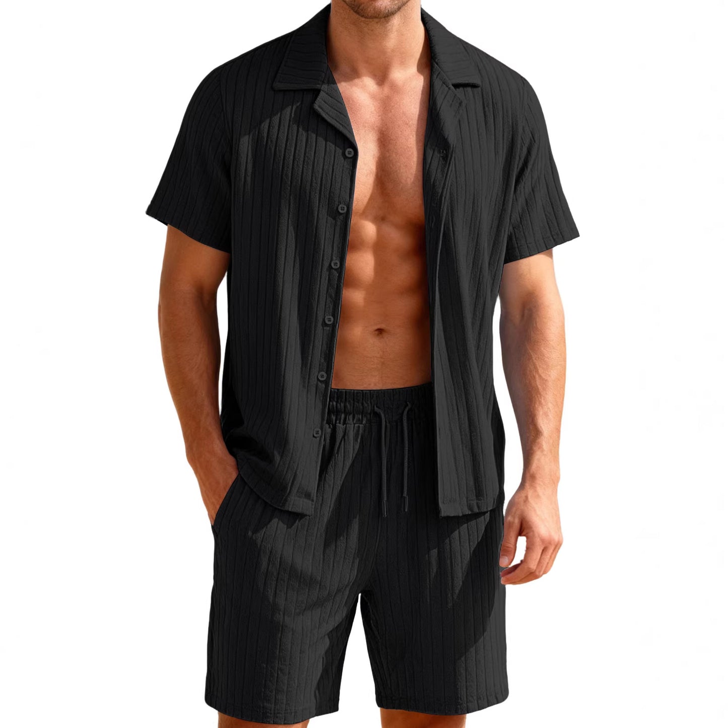 Ensemble chemise boutonnée décontractée et short pour homme