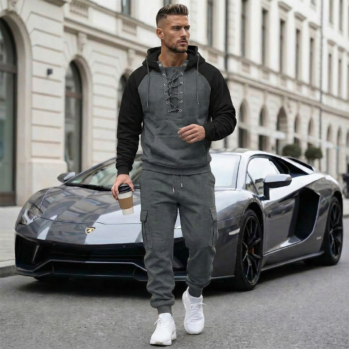 Pantalon cargo doublé polaire, manches raglan et multiples poches