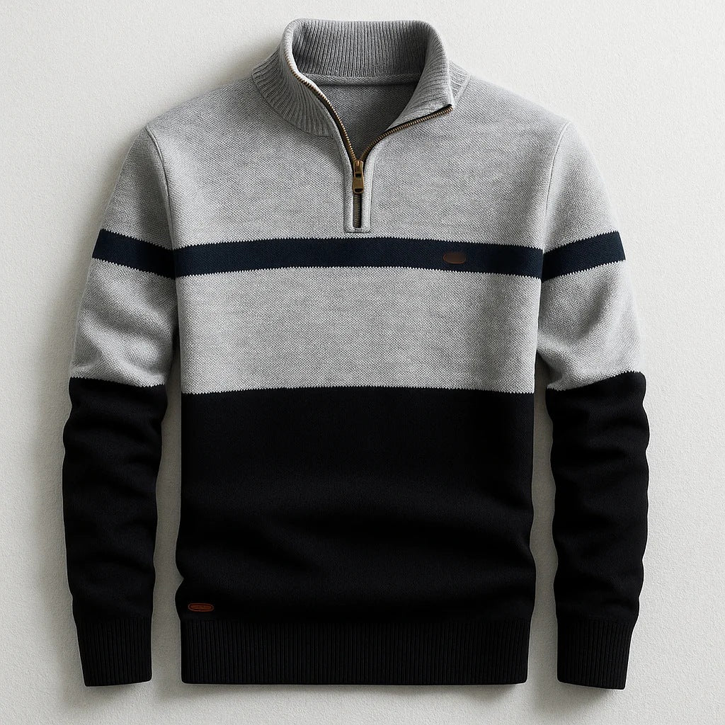 Business Stand-collar Knitwear Half-zip Long-sleeve T-shirt Color-block Pullover Sweaterpremium Quality - O'Callaghan Group