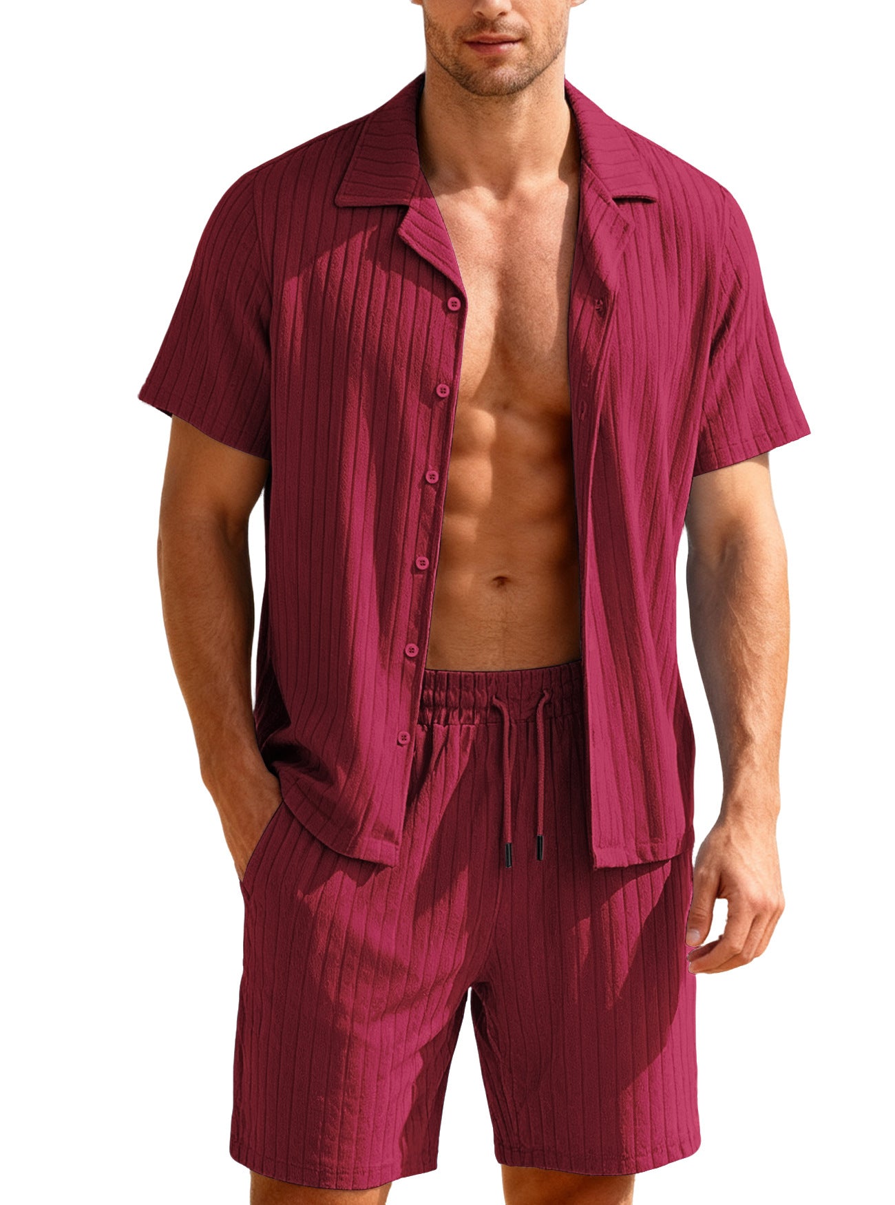 Ensemble chemise boutonnée décontractée et short pour homme