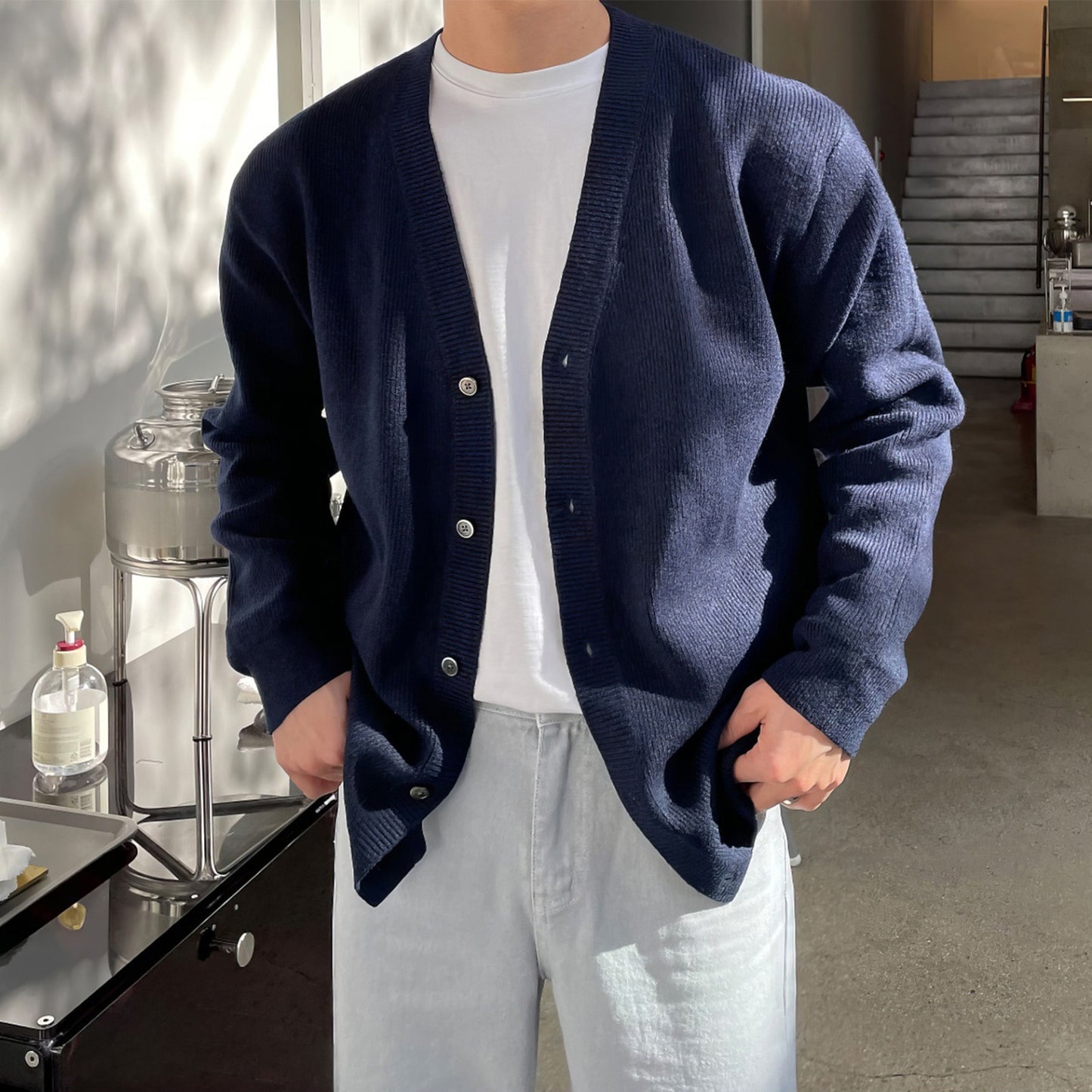 Springautumn Knit Cardigan Mens Jacket