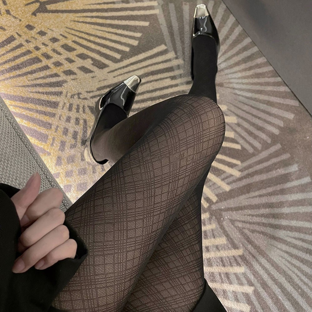 Collants à motifs losanges et pied-de-poule