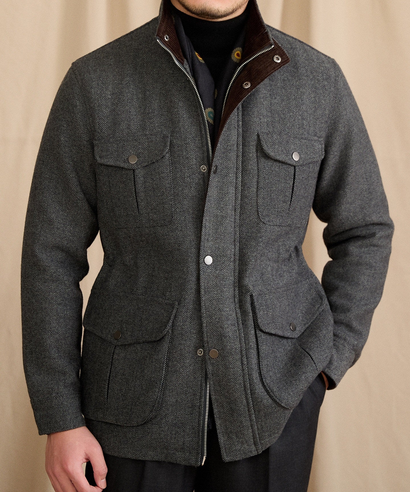 Thick Mens Italian-style Thermal Jacket With A Stand-up Collar