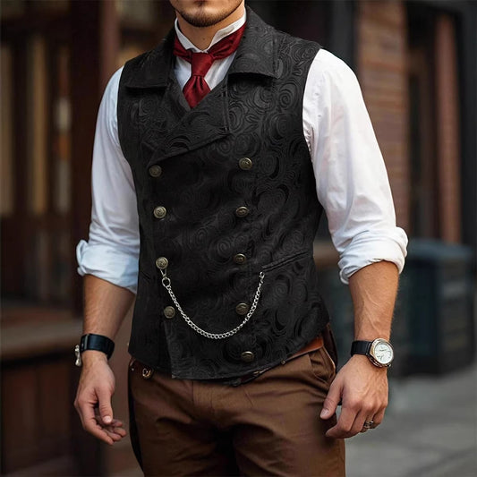 Gilet de costume croisé pour homme avec chaînette intégrée