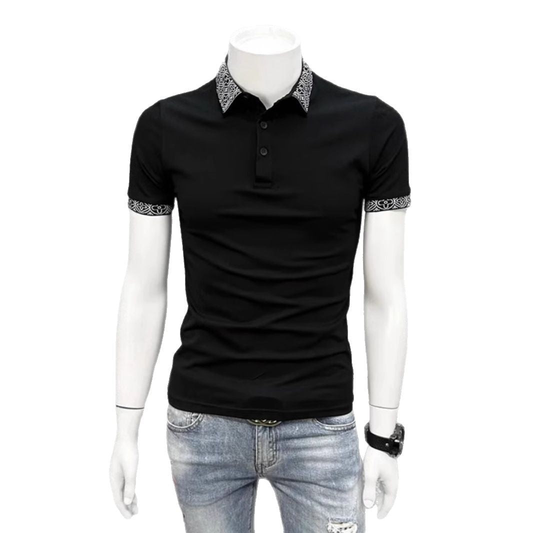 T-shirt à col à motifs, coupe ajustée et tendance