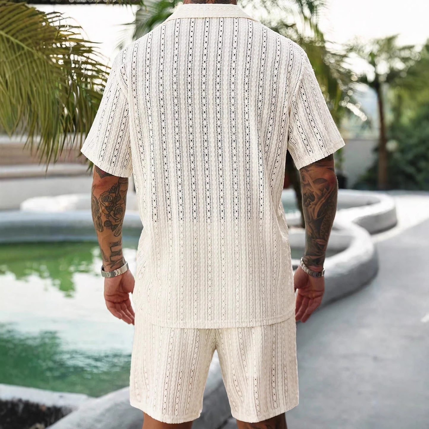 Ensemble chemise à manches courtes et short respirant ajouré pour homme