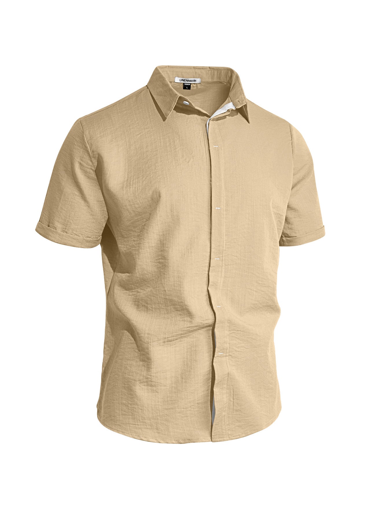 Chemise à revers à manches courtes pour homme, couleur unie