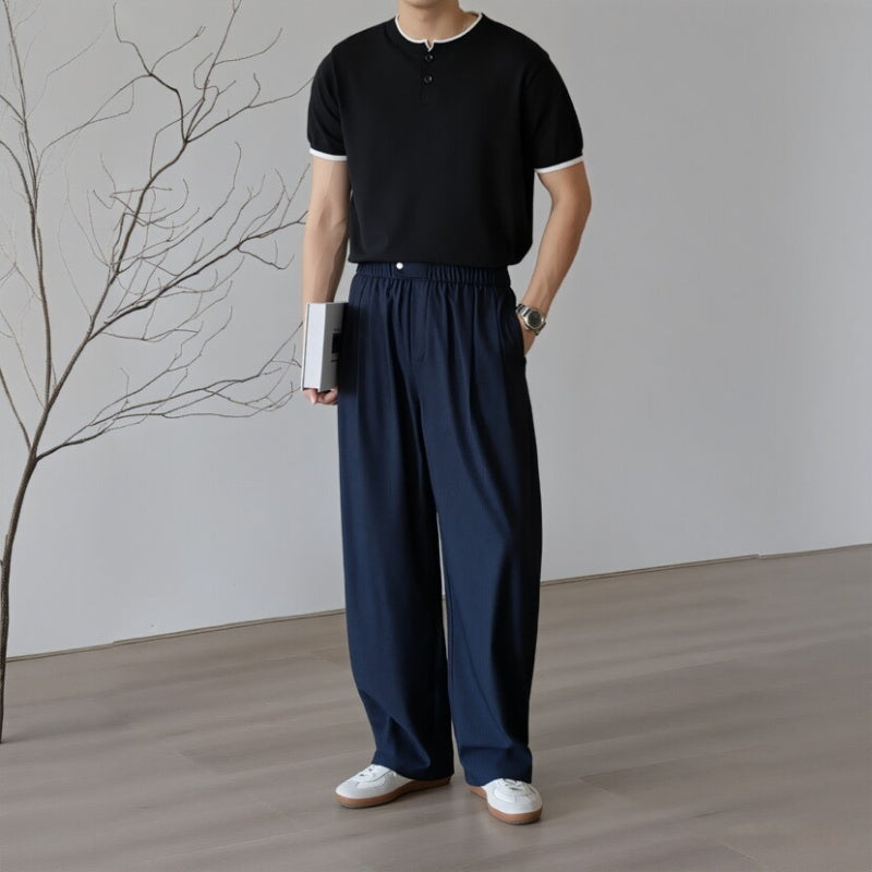 Pantalon décontracté à jambes larges et coupe droite pour homme