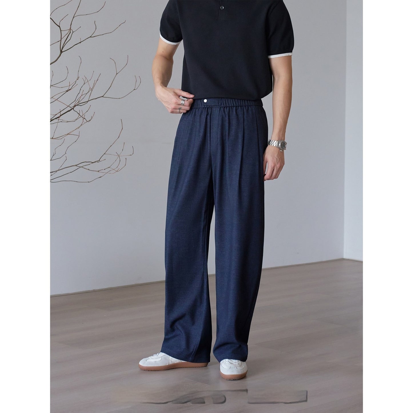 Pantalon décontracté à jambes larges et coupe droite pour homme
