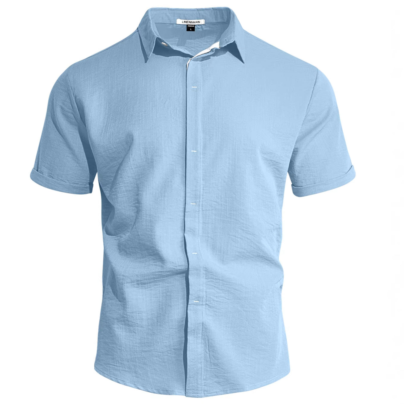 Chemise à revers à manches courtes pour homme, couleur unie