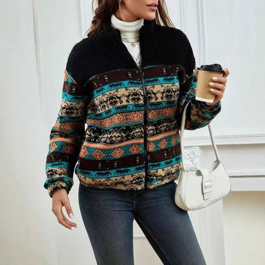 Gilet zippé à col montant en peluche double face pour l'automne et l'hiver