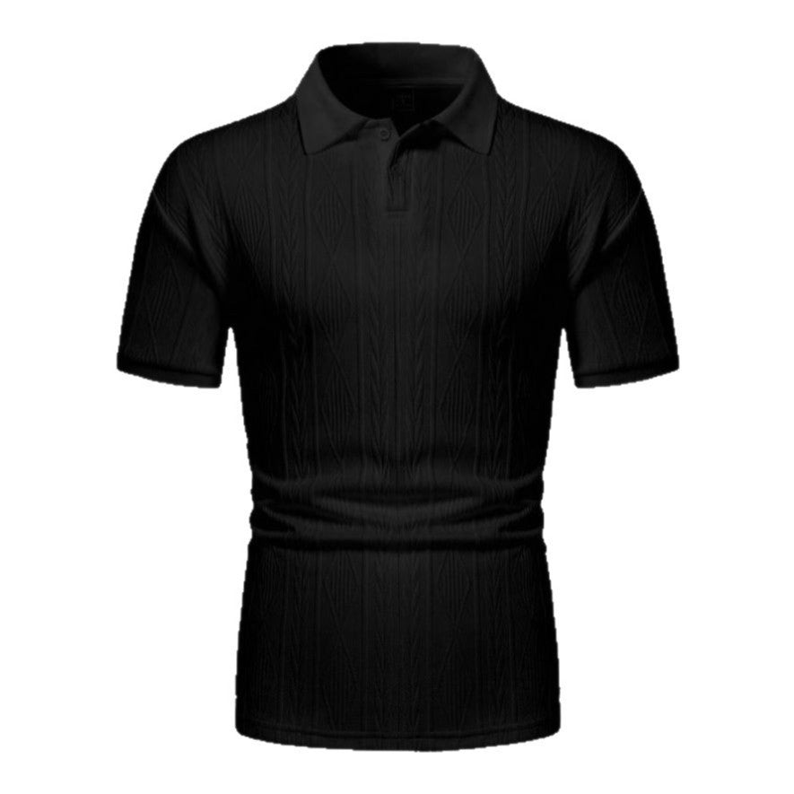 Mens Textured Polo Shirt Short-sleeve T-shirt Top