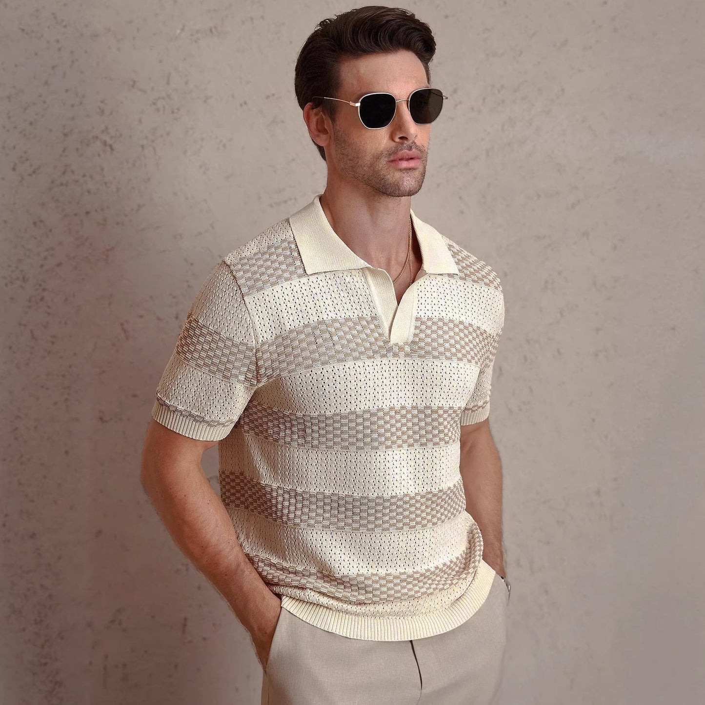 Polo rayé à manches courtes en maille pour homme