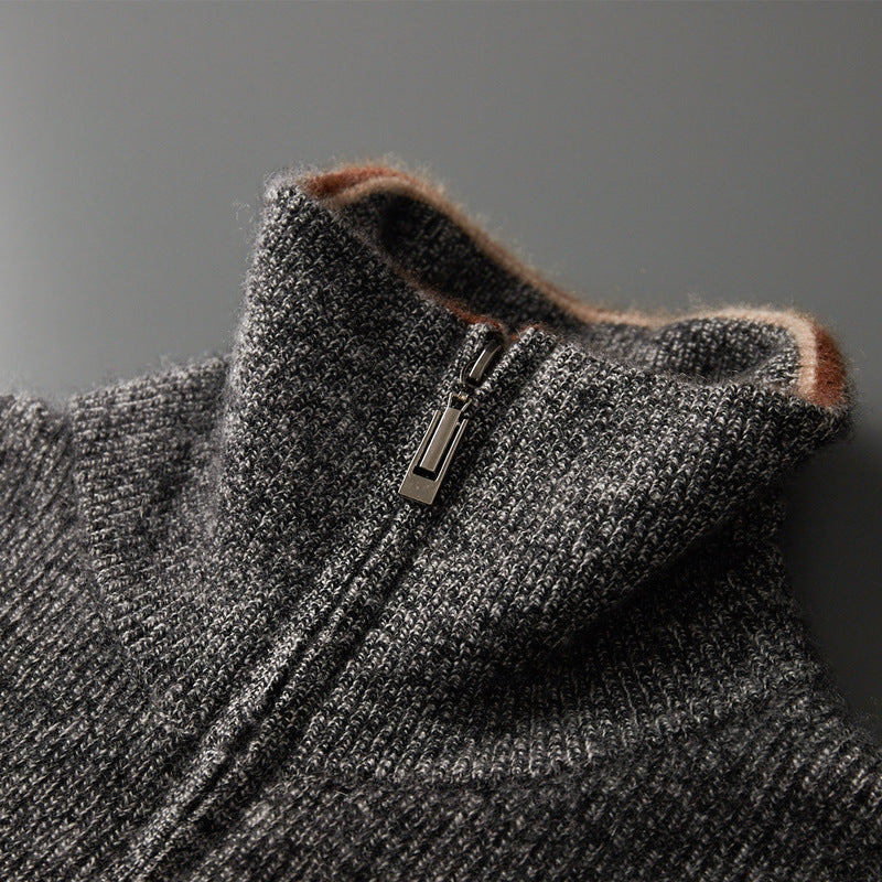 Gilet cardigan homme à col montant, fermeture éclair et fermoir lingot, rayures horizontales