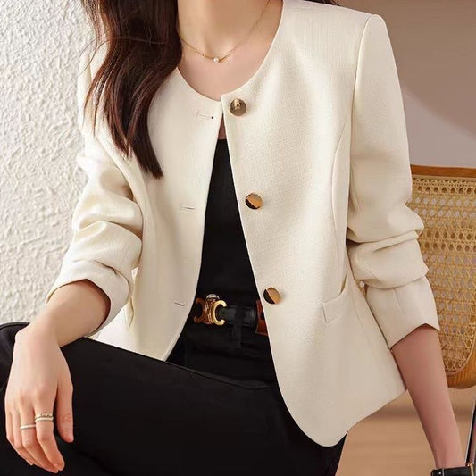 Veste courte décontractée pour femme à col rond