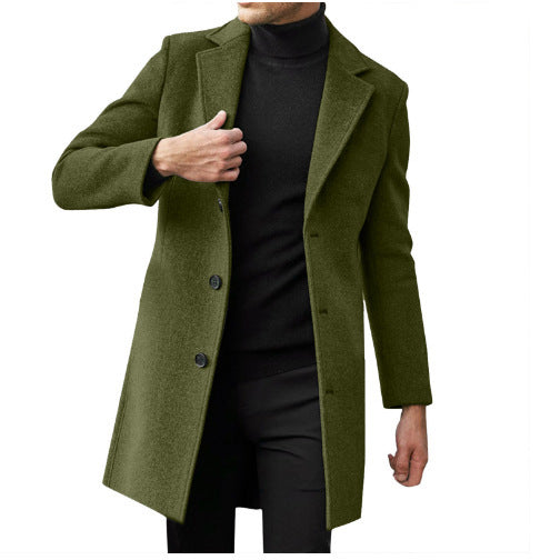 Manteau mi-long en laine à manches longues pour homme, idéal pour l'automne et l'hiver.