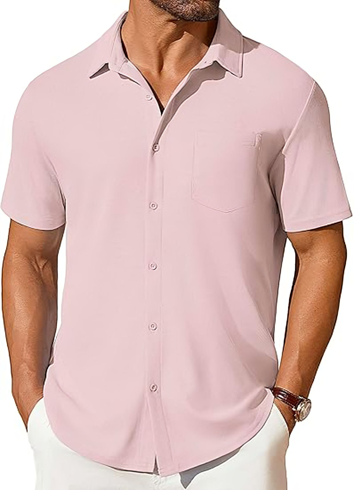 Chemise à manches courtes pour homme, boutonnée, infroissable et indéformable
