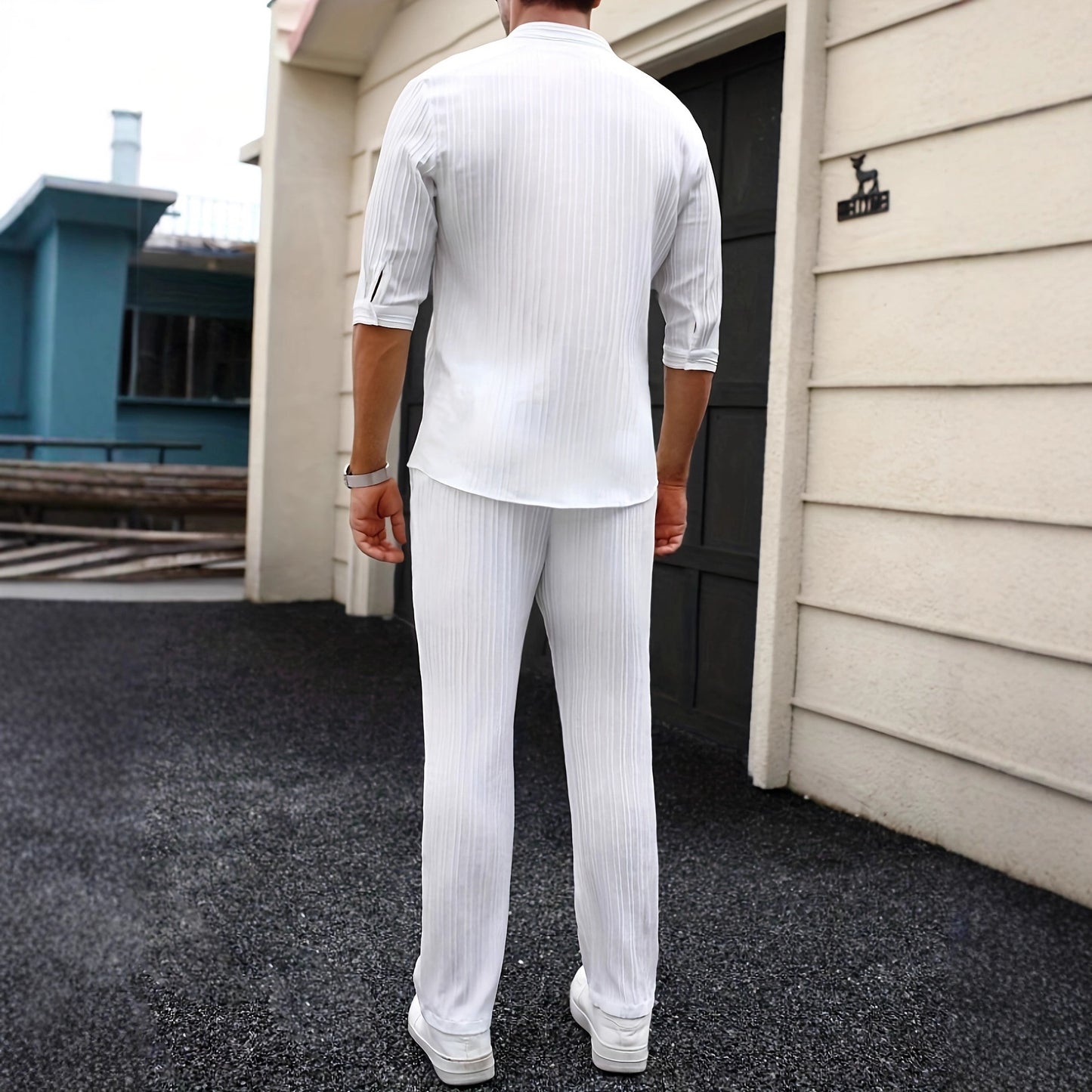 Ensemble chemise et pantalon uni pour homme, printemps-été