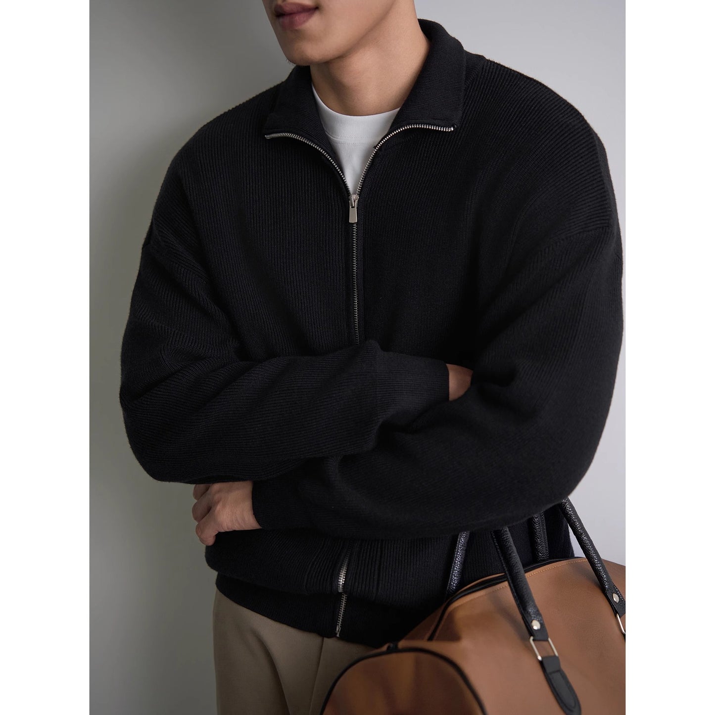 Mens AutumnWinter Zip-Up Sweater Top Coat
