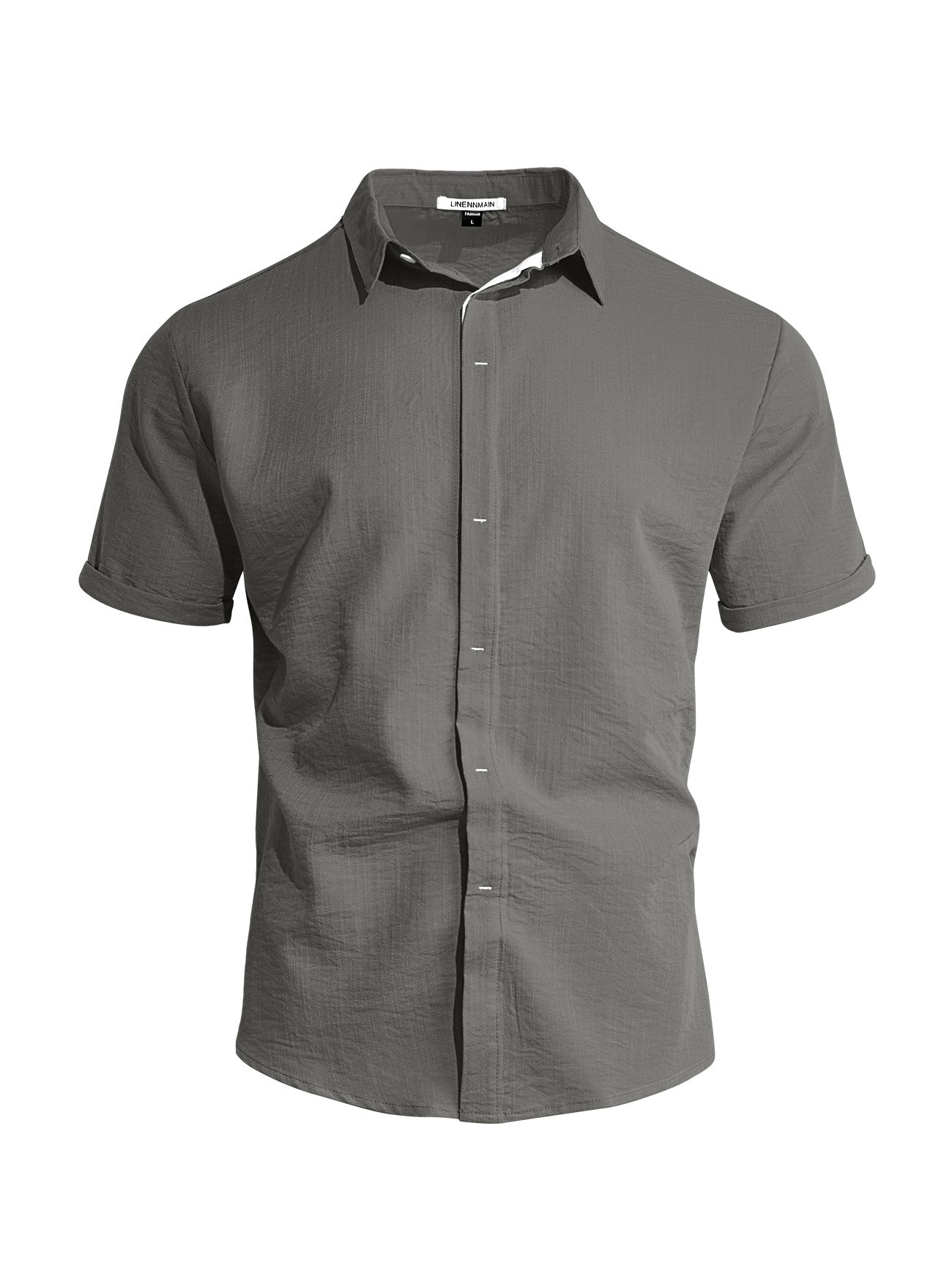 Chemise à revers à manches courtes pour homme, couleur unie
