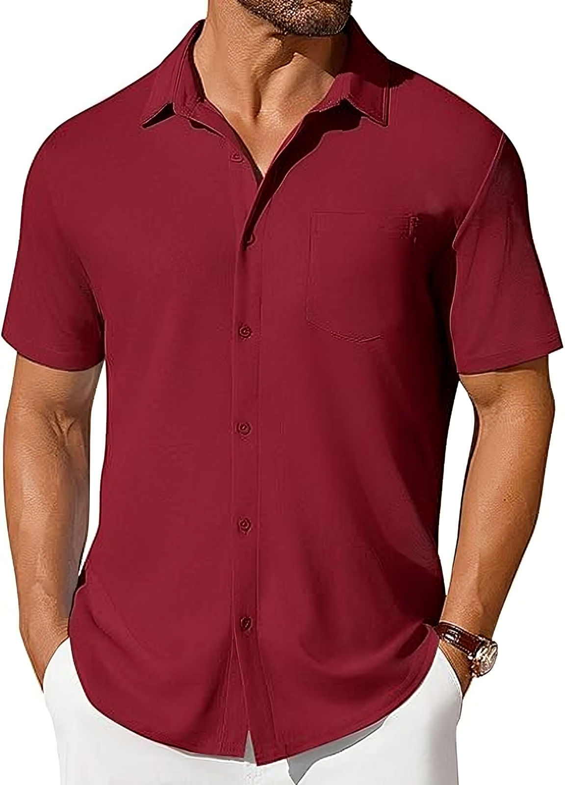 Chemise à manches courtes pour homme, boutonnée, infroissable et indéformable