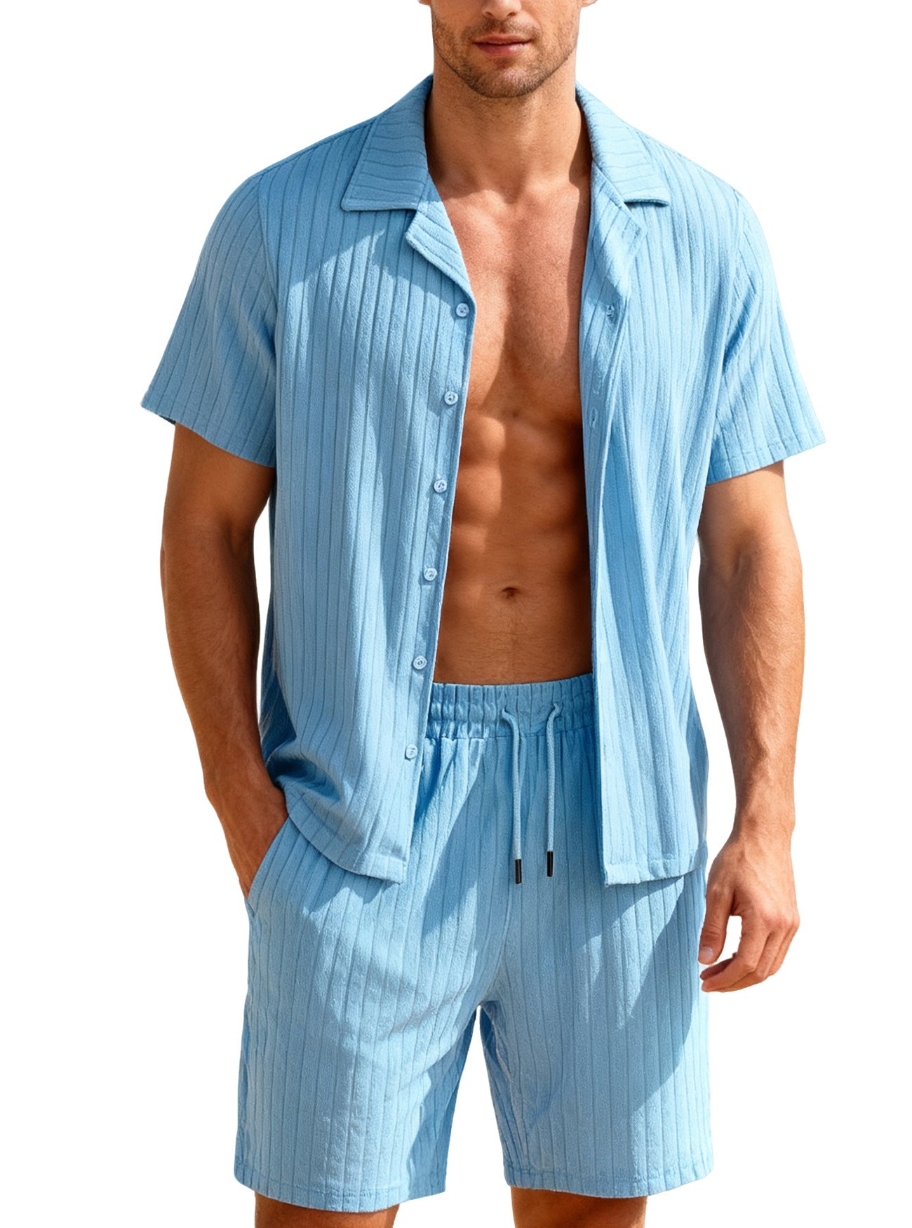Ensemble chemise boutonnée décontractée et short pour homme