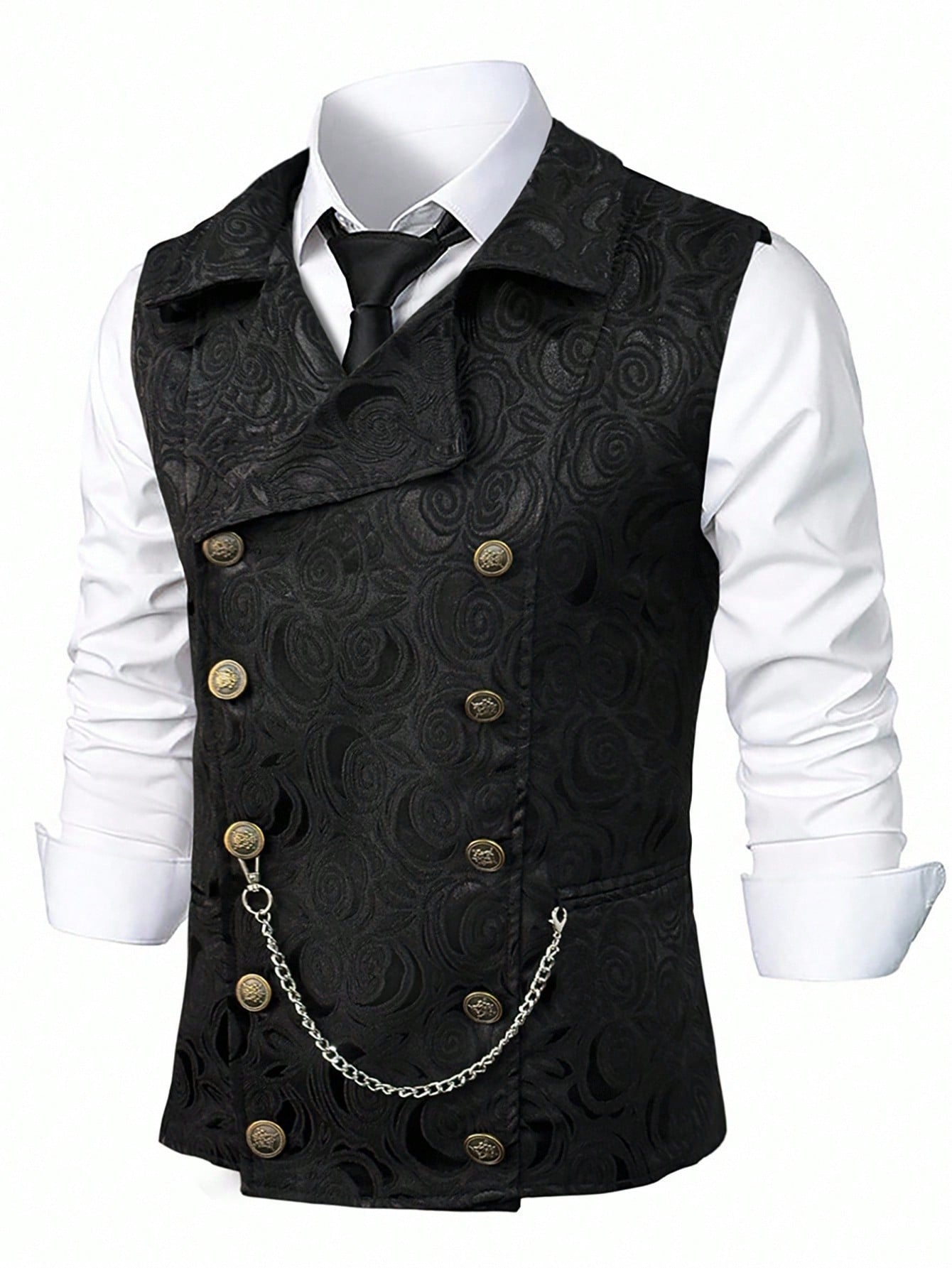 Mens Double-Breasted Chain-Attached Suit Vest